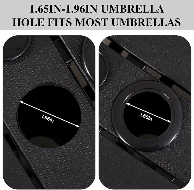 Sundale Outdoor Umbrella Stand with 2 Weight Bags, Patio 22 in Wicker Side Table with Umbrella Hole, All Weather Small Rattan Umbrella Base for Deck Yard Poolside Porch, Black