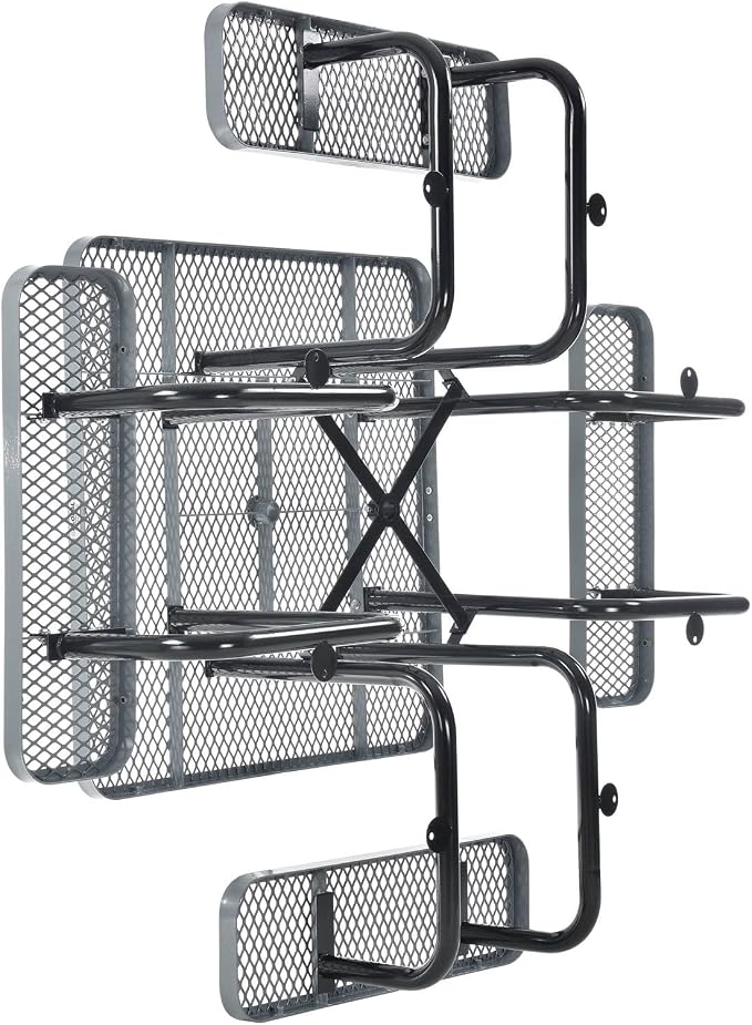 Global Industrial 46" Square Picnic Table, Expanded Metal, Gray Thermoplastic Coating, Attached Benches, 1-1/2” Umbrella Pole Hole, Outdoor-Rated, 1000 lb Capacity