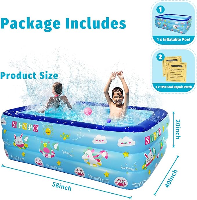 Seasons Inflatable Swimming Pool for Kids, 58 x 40 x 20 inches, PVC, Summer Swimming Pool for Garden & Outdoor Backyard Water Parties