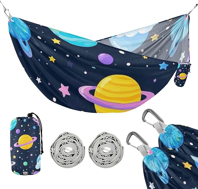 Cartoon Cute Colorful Planet 330lb Capacity Outdoor Hammock with Hanging Rope Cloth Hammock for Outside Beach Patio Garden Silla colgante para Patio Exterior