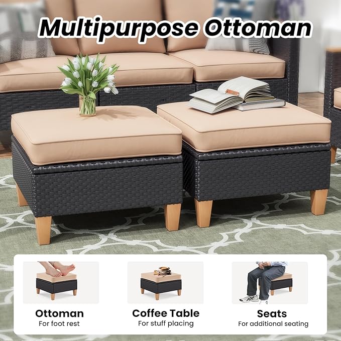 Soohow Half-Moon Patio Conversation Set, 7 Piece Outdoor Sectional Furniture Set with Cushions, Wicker Patio Conversation Set Outdoor Sectional Sofa, All-Weather for Garden, Backyard and Poolside