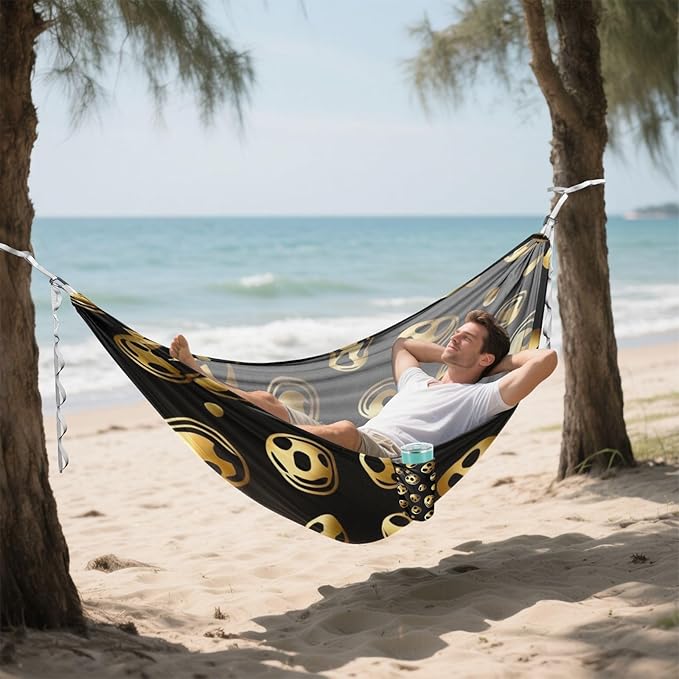 Gilded Leopard Pattern Outdoor Hammock with Tree Straps for Outside Patio Garden