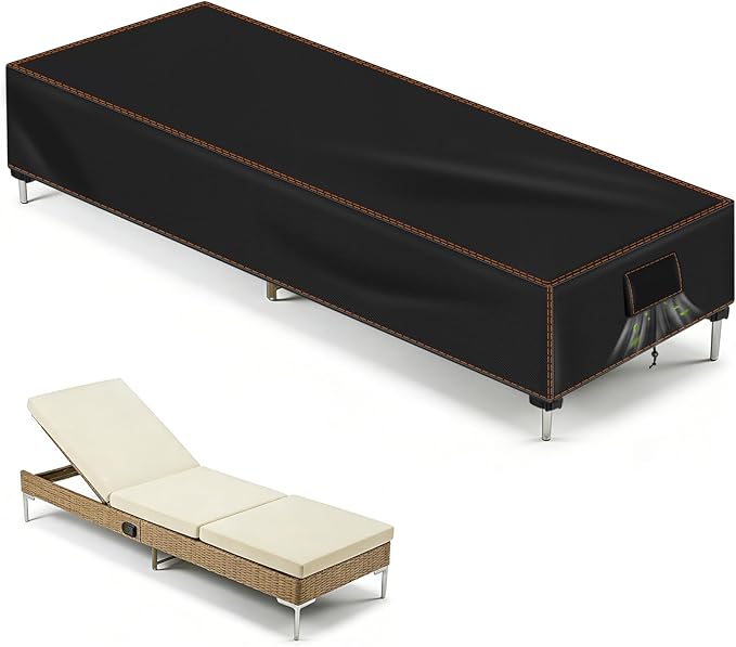 SUNICO Outdoor Chaise Lounge Cover, 80" L x 28" W x 14" H Waterproof Lounge Chair Cover, Pool Lounge Chair Covers, UV Fade Protection, Tear-Resistant, Black