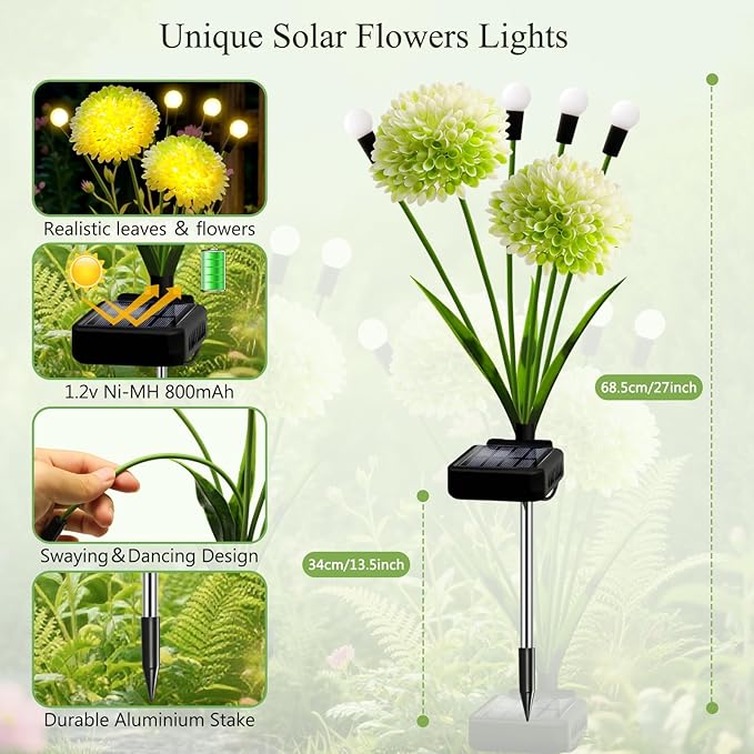 Solar Lights Outdoor Waterproof, 4 Pack Solar Firefly Swaying Lights with Flowers, Flower Light Garden Decor for Outside Yard Patio Thanksgiving for Women Grandma