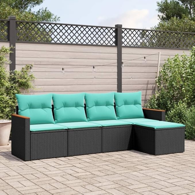 Outdoor Seating Furniture,Outdoor Conversation Sets,5 Piece Patio Sofa Set with Cushions Black Poly RattanSuitable for Patio, Garden, Gazebo Low