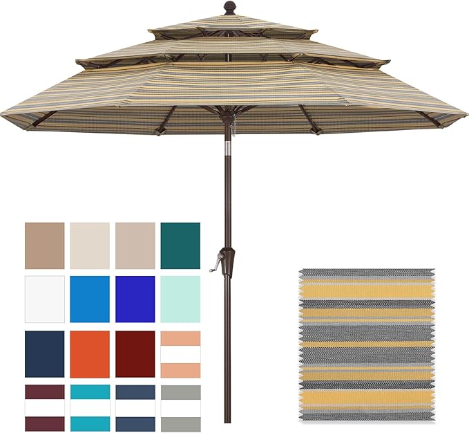 ABCCANOPY 5-Year 10-Year No Fading 9FT 3 Tiers Patio Umbrella, Outdoor Table Umbrella with 8 Sturdy Ribs for Deck, Backyard, Garden, Yard