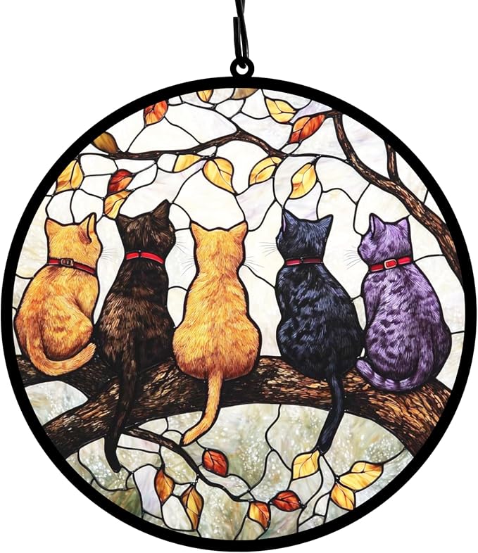 Bamlue Window Hanging - 5 Cats on a Branch Suncatcher for Window Doors Home Decoration and Christmas, Mother's Day Father's Day Birthday Gifts for Women, Men, and Mom