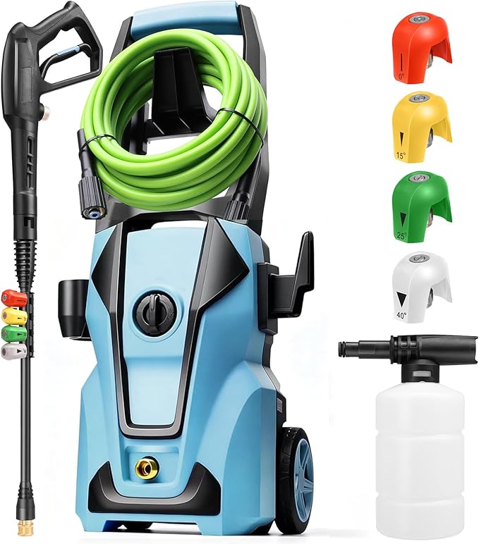 Electric Pressure Washer 5000PSI Max 4.0GPM with 33FT Flexible Extension Hose, 4 Nozzles, Foam Cannon, Power Washer Powered for Cars, Patios, Driveways, Blue
