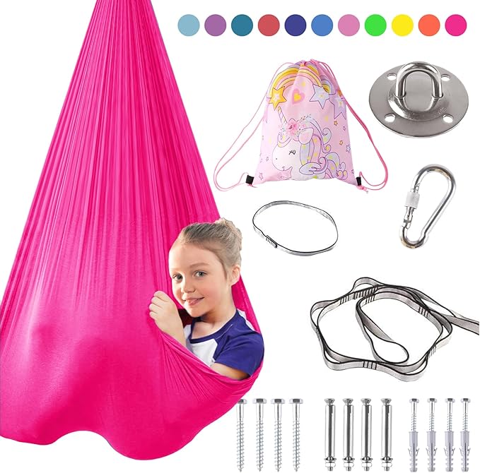 Indoor Therapy Sensory Swing for Kids, Special Needs Joy Cuddle Ceiling Snuggle Swings, Outdoor Room Adjustable Fabric Hammock for Children Child Teens Autism, ADHD, Aspergers, Sensory Integration