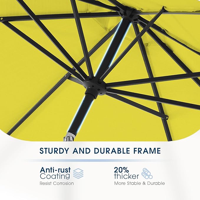 wikiwiki 7.5FT Patio Umbrella with Base, Outdoor Umbrellas with Base Included, 6 Sturdy Ribs, Waterproof Fade Resistant POLYESTER DTY Canopy for Deck, Lawn, Garden, Backyard & Pool, Yellow