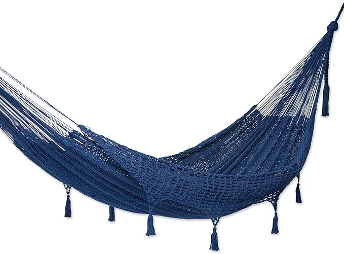 Novica Handmade Sunset Dreams in Navy Cotton Rope Hammock (Triple)