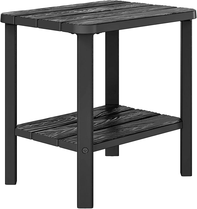 Adirondack Square Outdoor Side Table, 2-Tier Small Outdoor Table for Patio, HDPE End Table for Backyard, Pool, Lawn, Indoor Companion, Easy Maintenance(Black) (Striped Black, Set of 1)