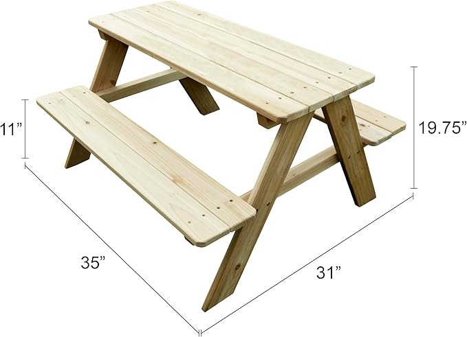Kids Wooden Picnic Bench Outdoor Patio Dining Table, 37 x 10.8 x 4.9, Brown