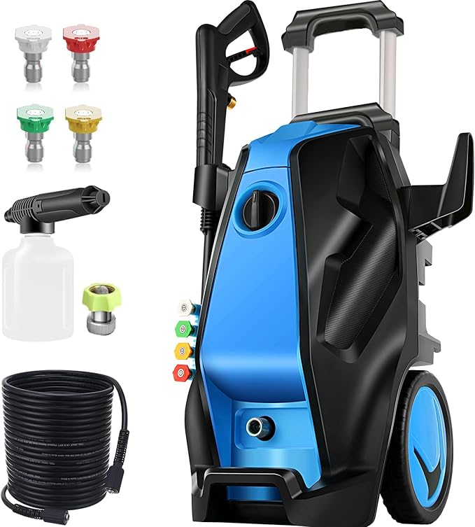 5000PSI 4.0GPM Heavy Duty Electric Pressure Washer with 33 FT Extension Hose, 4 QCNozzles and 500ml Foam Cannon for Cars/Fences/Driveways/Patios/Home Cleaning, Blue