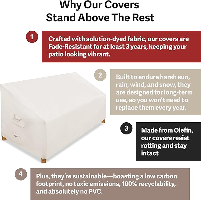 Elmara Outdoor Couch Covers – Waterproof, UV Fade-Resistant Outdoor Sofa Covers Made of Heavy Duty Olefin – Durable All Weather Design Keeps Your Couch or Loveseat Safe (Beige)