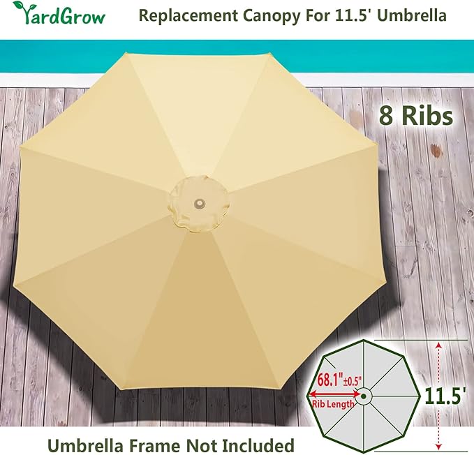 YardGrow 11.5ft 8 Ribs Umbrella Canopy Replacement for Patio Umbrella, Frame NOT Included, Umbrella Replacement Canopy ONLY