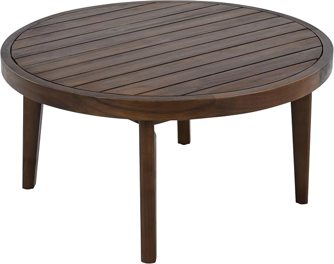 Christopher Knight Home Lalulu 4-Seater Patio Furniture Set with Cushion, 4 Piece Outdoor Acacia Wood Conversation Set, Sold Wood Outdoor Sectional Sofa Set with Coffee Table, Dark Brown+Beige