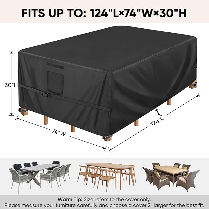 BALEINE Patio Furniture Covers, Outdoor Furniture Covers Waterproof, Heavy Duty Oxford Patio Table Cover for Outdoor Table, Chair, Sofa, Desk (Black 124"L×74"W×30"H)
