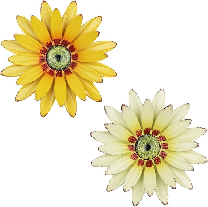 hogardeck 2 PCS 11" Metal Sunflower Wall Decor for Indoor Outdoor, Sunflower Kitchen Wall Decor Floral Metal Wall Art, Outdoor Decor for Bathroom, Living Room, Porch, Garden, Yard