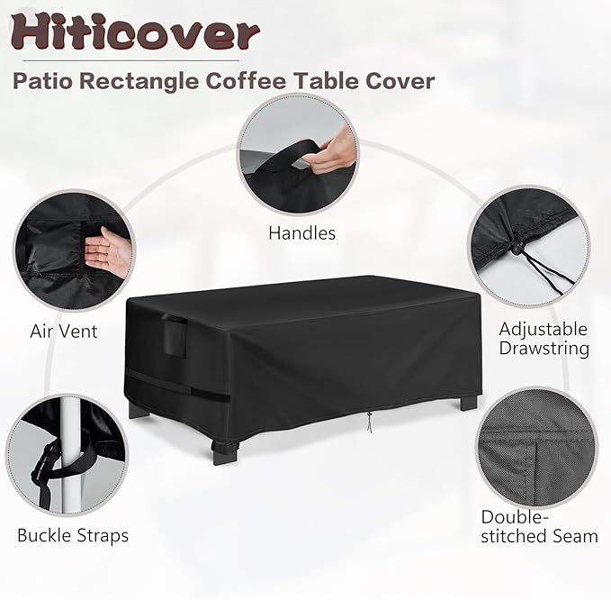 Outdoor Coffee Table Cover Rectangle, 46 Inch Waterproof Patio Rectangular Coffee Table Cover, Outdoor Small Furniture Covers for Winter, Rainproof Fade Resistant - 46 x 26 x 16 Inch