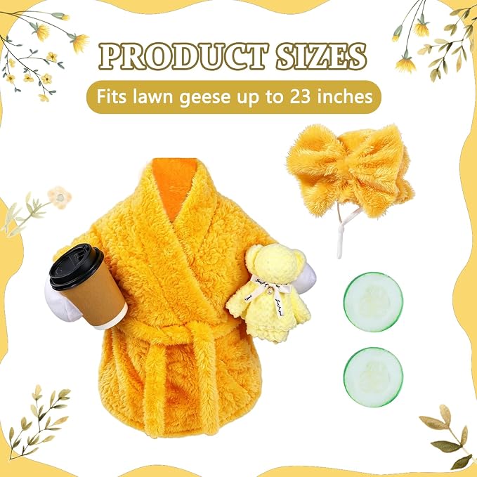 Celltestria Lady Goose Outfits for 23" Geese Yellow Bathrobe Porch Goose Costume Coffee Cup Bear Cucumber Eye Mask Goose Clothes for Outdoor Patio Yard Lawn Garden Decoration