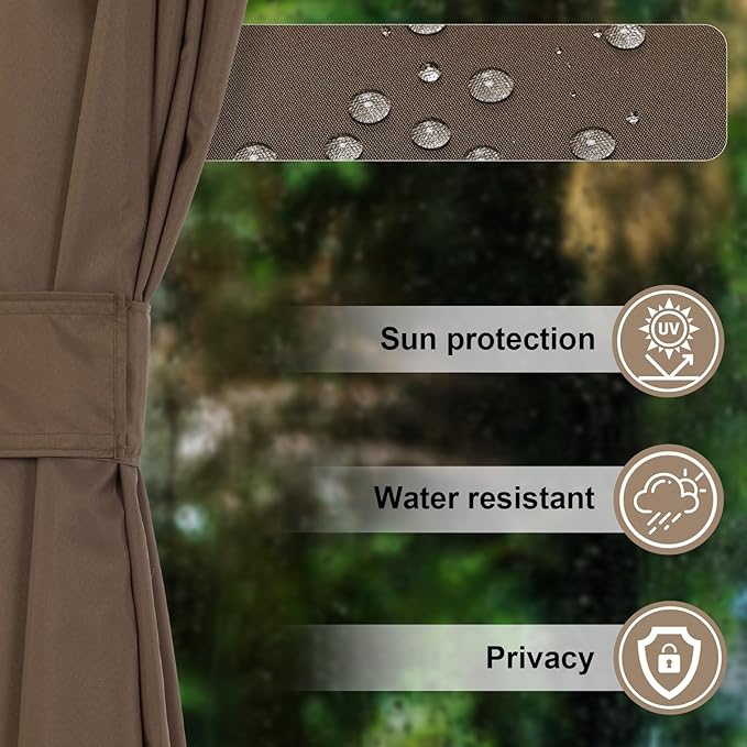 COWVIE 4-Panel 12' x 12' Gazebo Replacement Curtains, Patio Privacy Sidewalls with Double Zipper, Replacement for Outdoor Gazebo Canopy (Curtain Only)