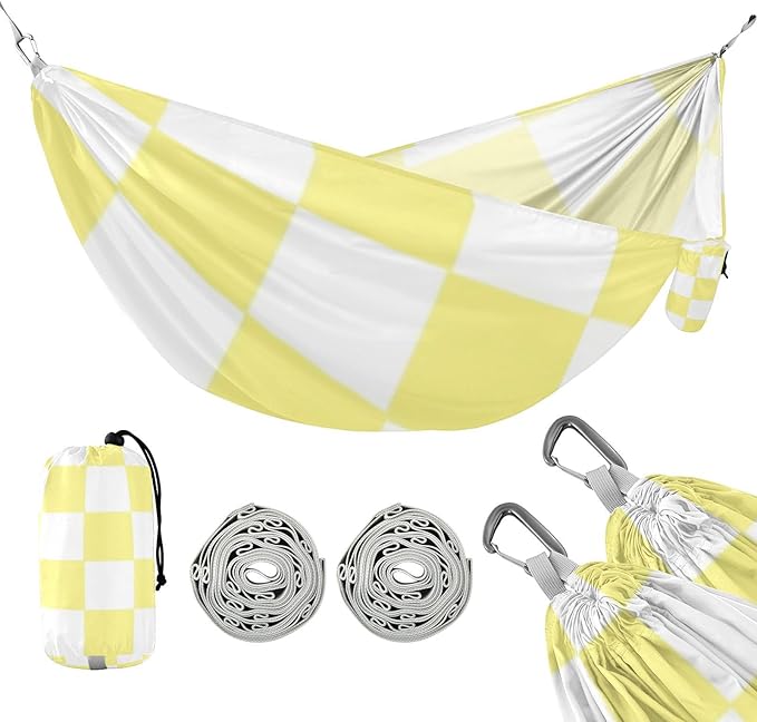 Yellow and White American Plaid 330lb Capacity Outdoor Hammocks with Hanging Rope Cloth Hammock for Outside Beach Patio Garden Silla hamacas para adultos
