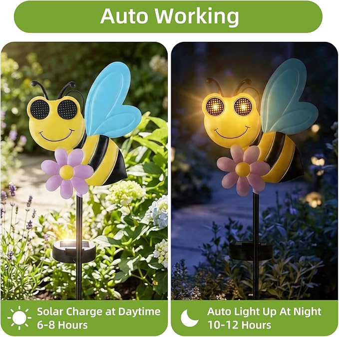 Solar Stake Lights Outdoor - Waterproof Bee Dynamic Eyes Decor Solar Lights with Stakes for Pathway Lawn Patio Yard Decorative Art Ornaments Birthday Gifts for Women Men Mom Dad Grandma Wife