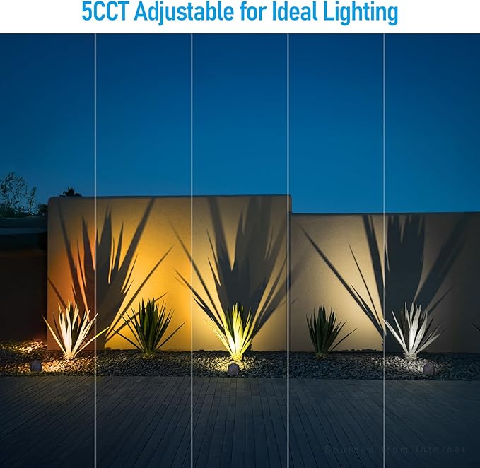 LEONLITE 5CCT LED Rock Lights Outdoor, 5W Low Voltage Landscape Spot Light for Garden, Yard, Decorative Stone Light, 12-24V AC/DC, CRI90, 200lm, IP65 Waterproof, Round, Dark Gray, Pack of 4