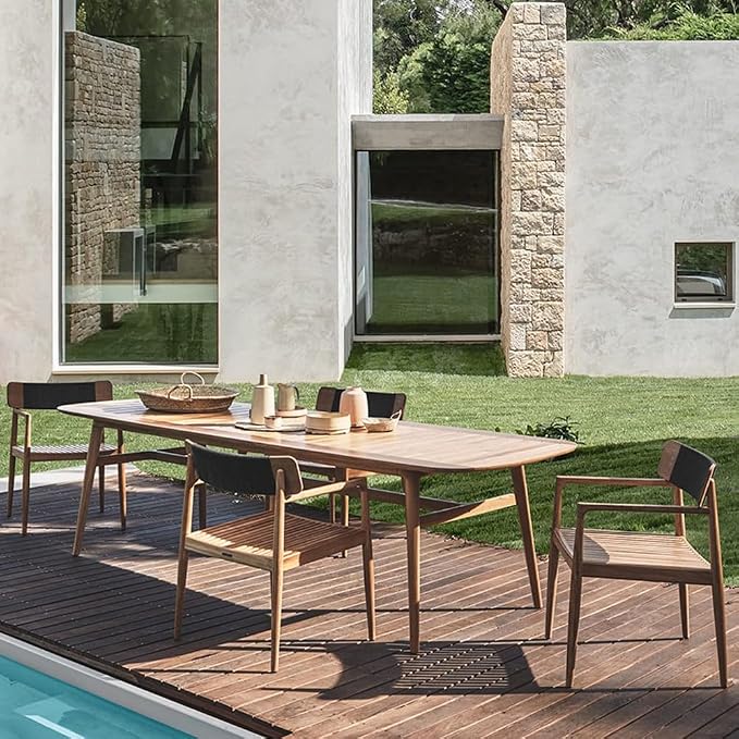 homary Mid-Century Modern 6-Person Rectangle Outdoor Patio Dining Table in Natural Wood, Sturdy Solid Wood Construction for Gardens, Patios & Outdoor Gatherings