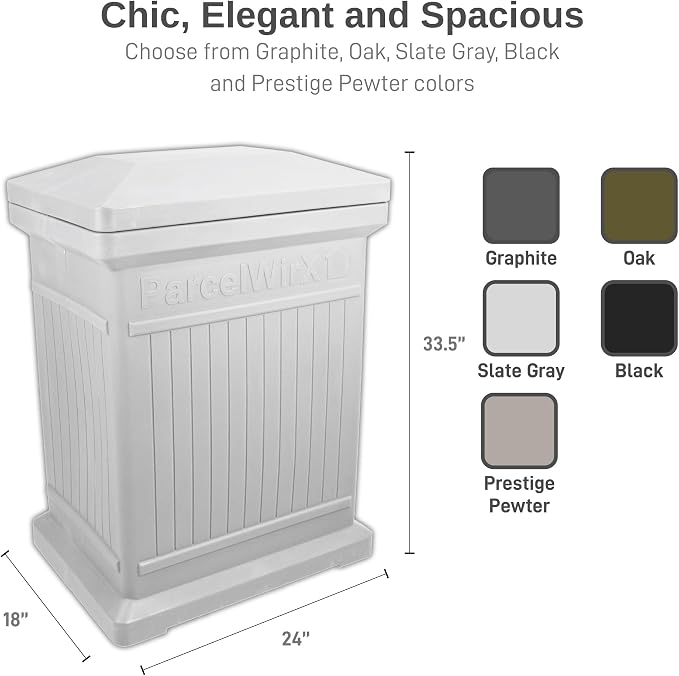 RTS Home Accents ParcelWirx Premium Vertical Storage Cabinet/Package Delivery Box with Lift Off Lid, Slate Grey