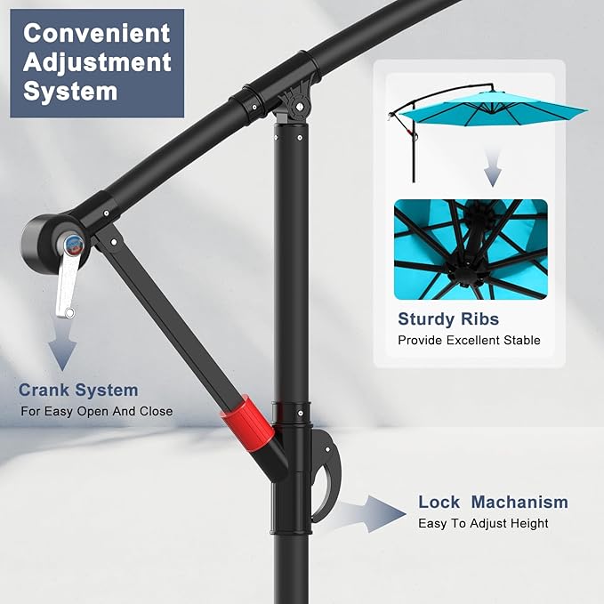 ABCCANOPY Cantilever Patio Umbrella with base included, 360° Rotation Outdoor Offset Umbrella for Backyard, Deck, Poolside
