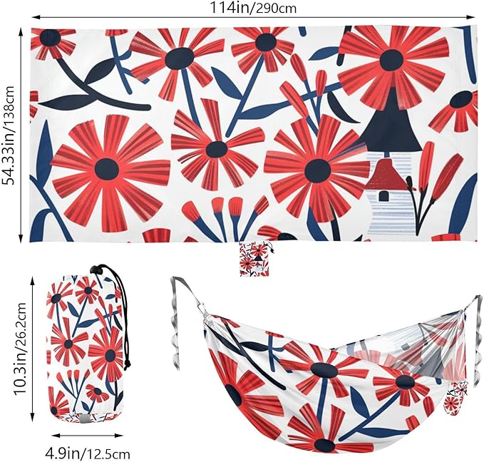 Lovely Floral Red White 330lb Capacity Hammocks for Camping Fabric Hammock for Indoor Outdoor Patio sillas para acampar