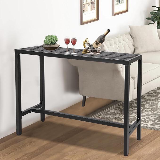 Outdoor Bar Table, Patio Counter Height Bar Table, WPC Waterproof Bar Tables for Patio, Garden, Yard, Balcony, Poolside (55")