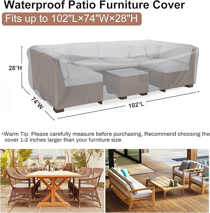 Patio Furniture Set Cover Waterproof, Mrrihand Outdoor Sectional Sofa Set Cover Heavy Duty 600D Table and Chair Set Cover 102" L× 74" W× 28" H