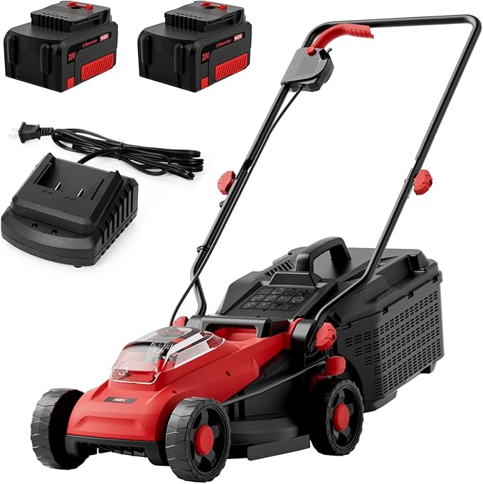 MZK 20V 13" Electric Lawn Mower, Brushless Cordless Lawn Mower with 4-Position Height Adjustment, Walk-Behind Push Mowers with 8 Gallon Grass Bag, 2 x 4.0Ah Batteries & Charger Included, LM13G8