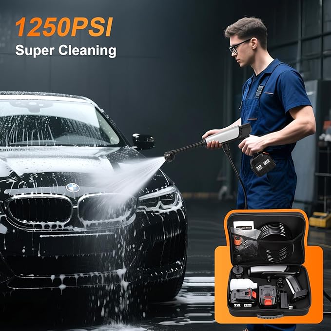 Cordless Pressure Washer Battery Powered,Portable Power Washer with 2pcs 4.5Ah 21V Battery&Charger & 6-in-1 Nozzle,2 Power Level & on/Off Button,Handheld Pressure Washer for Car,Home,Garden Patio