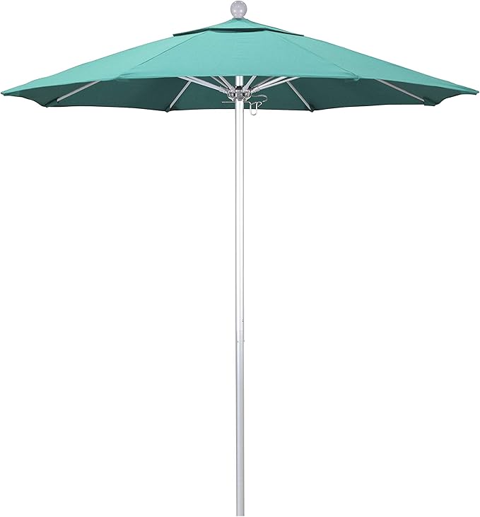 California Umbrella 7.5' Rd. Venture Series Contract Grade Patio Umbrella, Push Open Pin Stop, Silver Finish, Sunbrella Spectrum Cilantro
