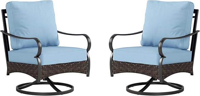 PHI VILLA Swivel Patio Sofa Chairs - 2 PCS Outdoor Swivel Rocker Armchairs, Patio Seating with High Back Deep Seat for Porch Deck Balcony