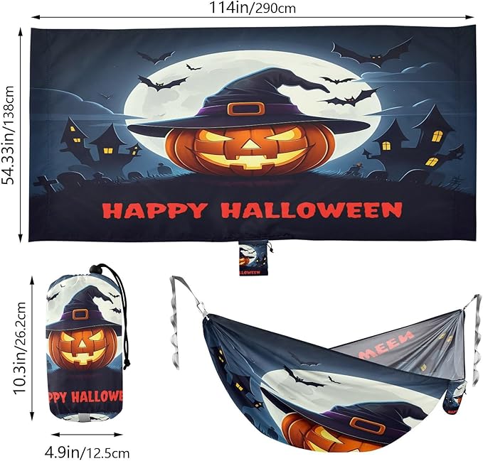 Hammocks for Outside Glowing Jack-o-Lantern Camping Hammock Portable Hammocks with Tree Straps and Carry Bag Camping Accessories for Hiking Beach Outdoor
