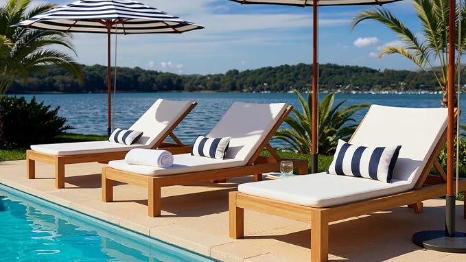 RSH DECOR Lumbar Throw Pillows for Patio Furniture | Outdoor Pillows Waterproof Set of 4 | 20" x 12" Durable Spun Polyester, Water & Fade-Resistant | Navy & White Stripe - Made in USA