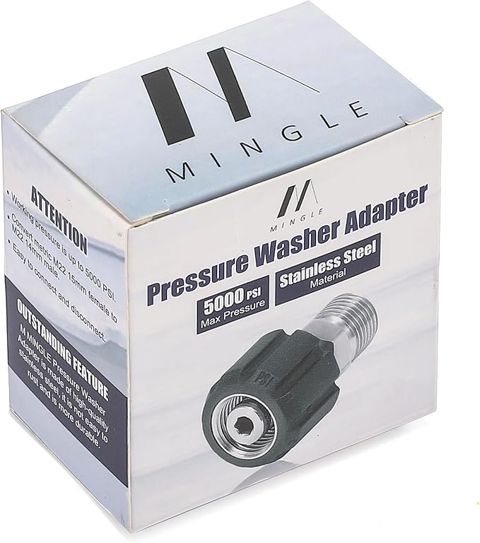 M MINGLE Pressure Washer Adapter, Metric M22 15mm Female Thread to M22 14mm Male Fitting, Stainless Steel, 4500 PSI