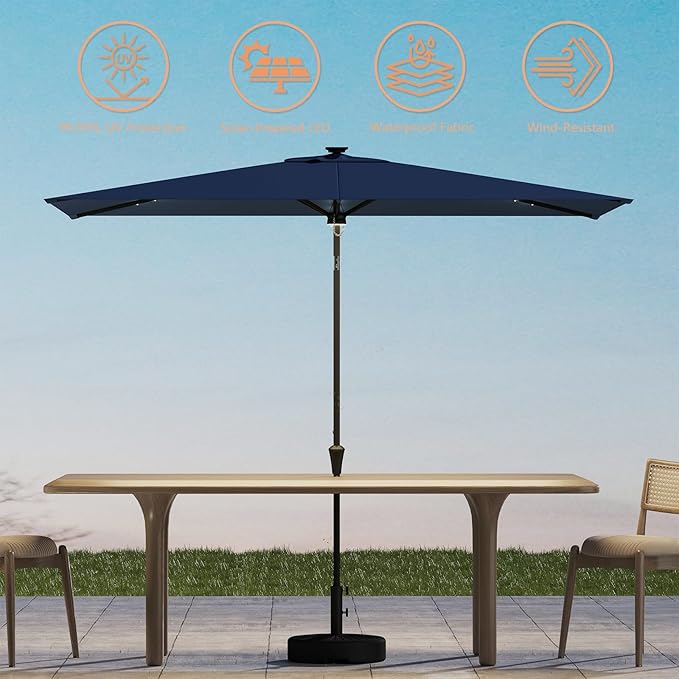 C-Hopetree Rectangular Outdoor Patio Market Umbrella with Solar LED Lights 6.5 x 10 ft