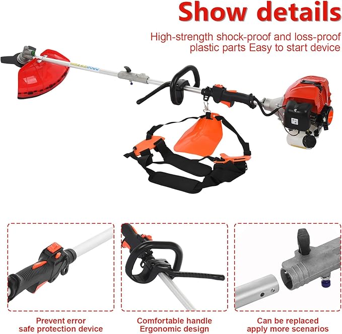 Weed Eater Gas Powered 52cc - 2 Cycle, 5 in 1 Grass Trimmer, Gas Hedge Trimmer, String Trimmer, Brush Cutter, Chainsaw with Extension Pole, Multi Functional Tools for Easy Lawn, Yard & Garden
