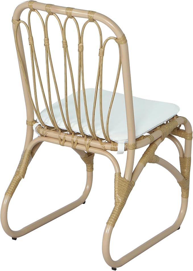 Christopher Knight Home Busby Acacia Wood Patio Dining Set for 4, Square Patio Dining Table and PE Wicker Chairs Set of 4, 5 Piece Outdoor Dining Set with Cushion, Teak+Light Beige