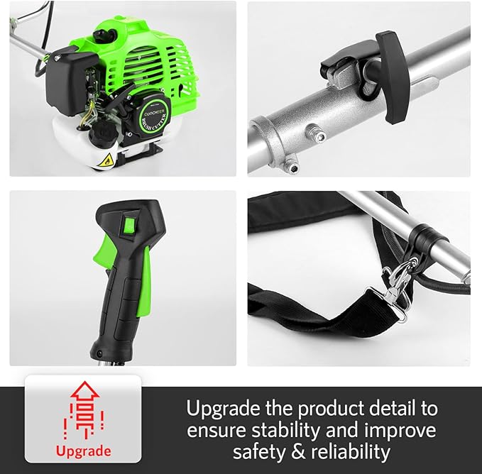 COOCHEER 58cc Gas Weed Eater, 4 in 1 String Trimmer 2-Cycle Gas Powered Weed Wacker Brush Cutter with 18.5’’ Cutting Path, Straight Shaft Weed Trimmer Grass Cutter for Yard, Garden Care, Green