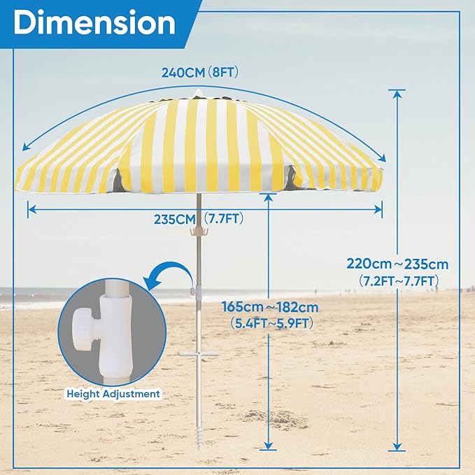 Northroad 8ft Large Beach Umbrella w/Sand Anchor Vent Tilt, Heavy Duty High Wind Patio Umbrellas w/Carry Bag,UV 50+ Sun Protection Portable Sunshade Umbrellas for Garden Pool Backyard