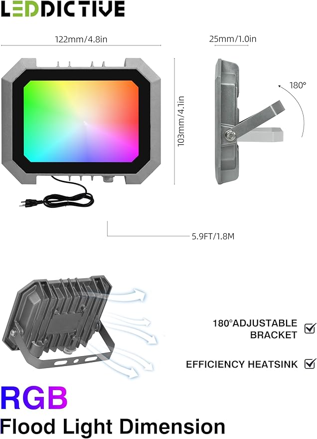 Leddictive 4 Pack RGB LED Flood Light 30W, 300W Equivalent 3000 LM Outdoor Landscape Flood Lights with 4 Remote, IP66 Waterproof Outdoor Light for Christmas Party Stage Uplight Wall Wash