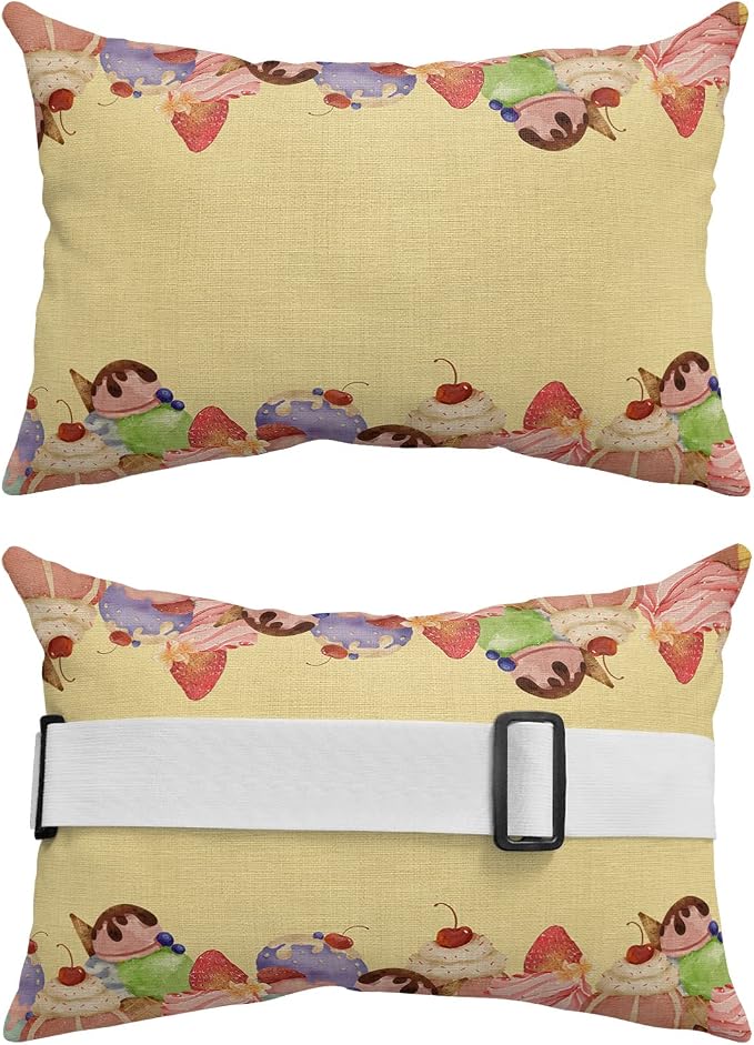 Outdoor Pillows Covers with Inserts Ice Cream Cake Vintage Cotton and Linen Waterproof Pillow with Adjustable Strap Throw Pillows for Patio Furniture Recliner Lounge Chair, 11x16 inch, 1PCS