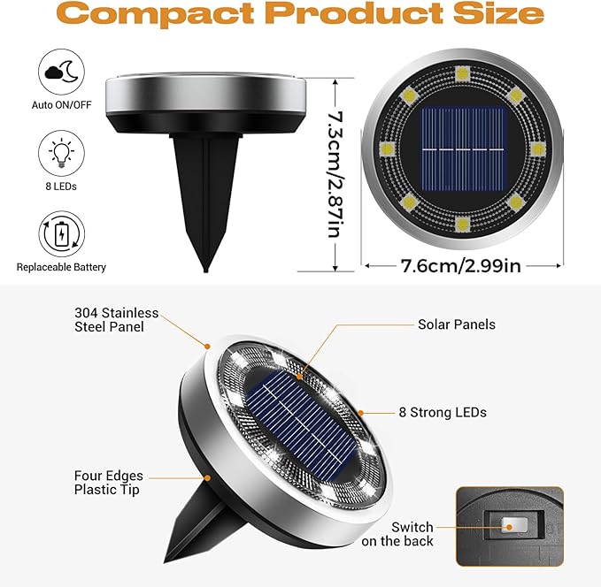 vighep Solar Ground Lights,12 Pack Flat Solar Lights Outdoor Waterproof, Bright LED Solar Disc Lights, 6000K Cool White Landscape Lighting for Outside Yard Garden Pathway Driveway Lawn